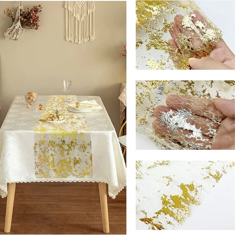 Sparkle Metallic Gold Sequin Table Runner - Glitter Foil Mesh - Image 5