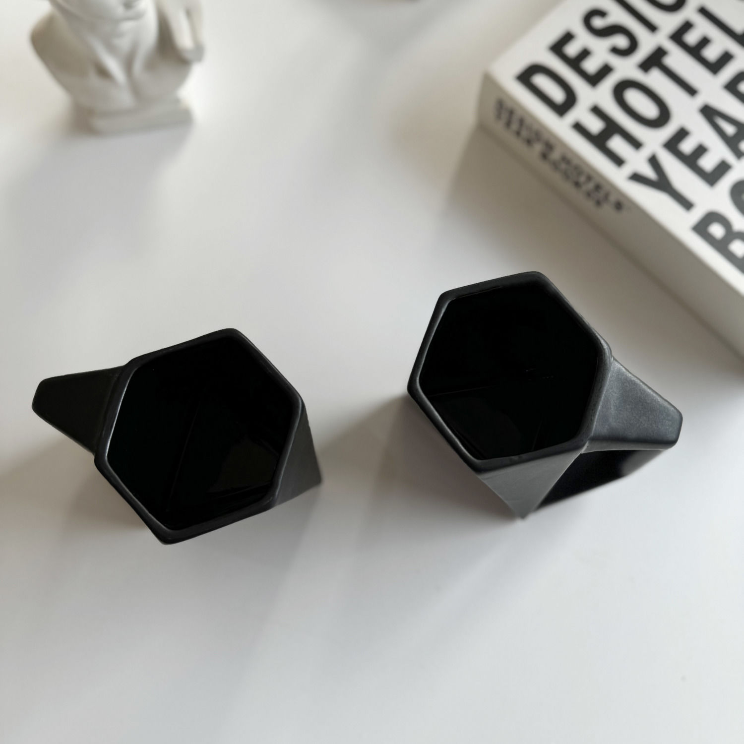 Modern Matte Black Hexagonal Ceramic Coffee Mug - Image 4