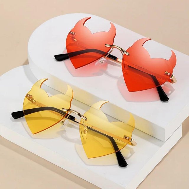 Rimless Devil Ear Heart Sunglasses – Trendy Party & Cosplay UV Shades