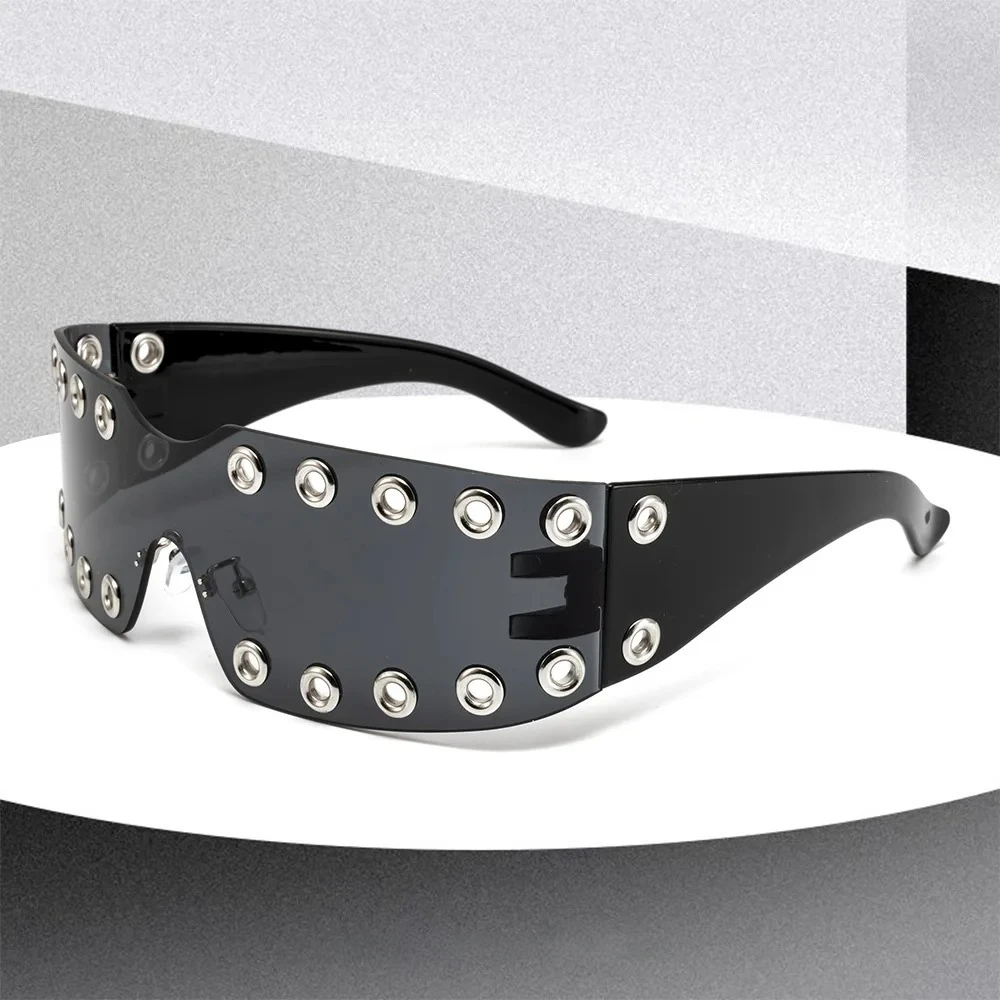 Oversized Gothic Punk Rivet Sunglasses Large Frame Goggles - Image 2