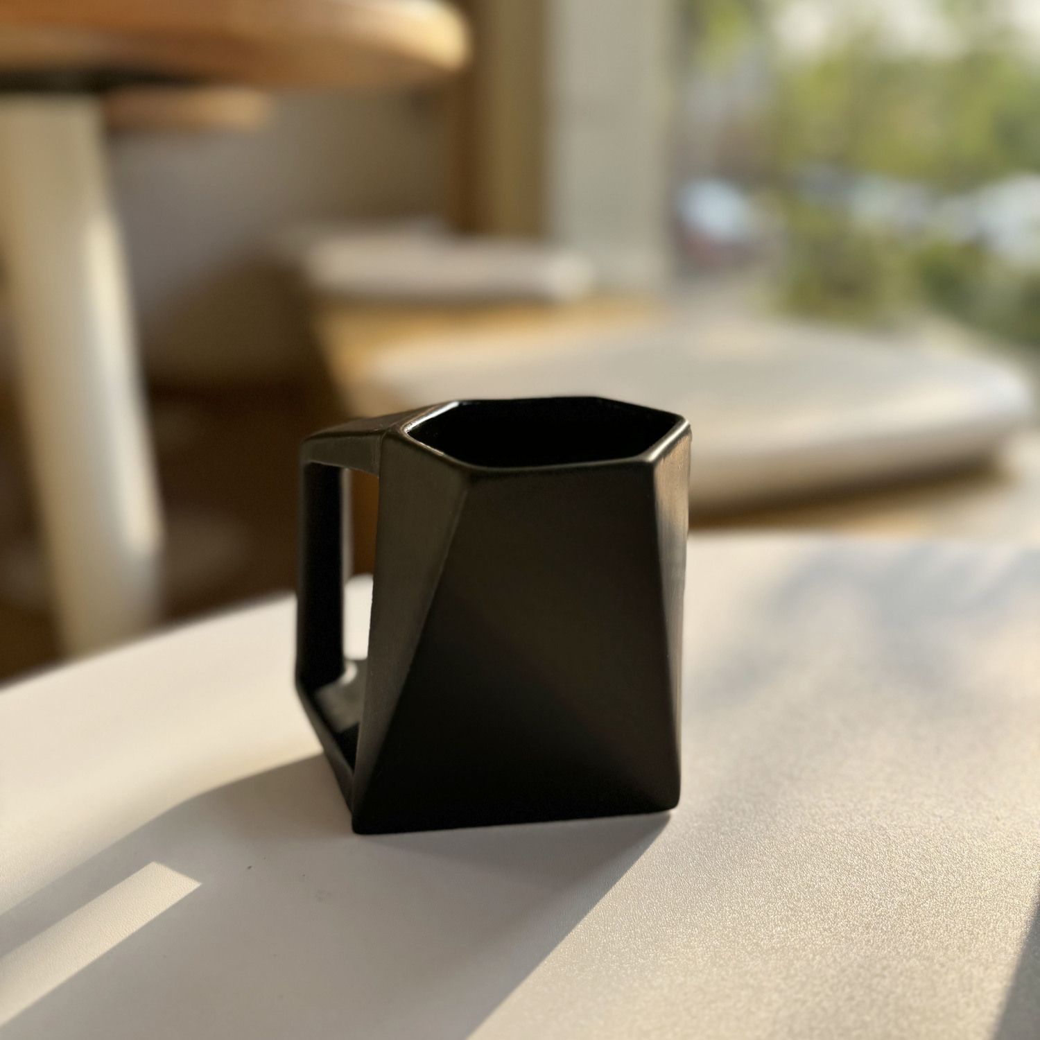 Modern Matte Black Hexagonal Ceramic Coffee Mug - Image 6