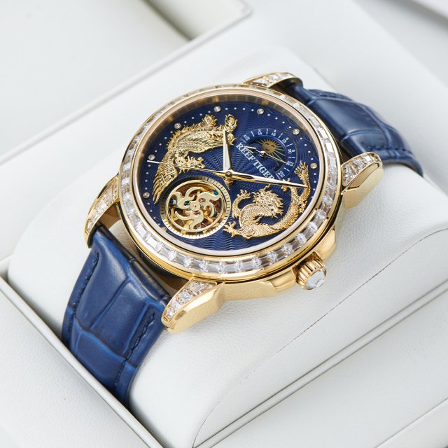 Luxury Dragon Watch & Phoenix Moonphase with Diamond Accents - Image 2