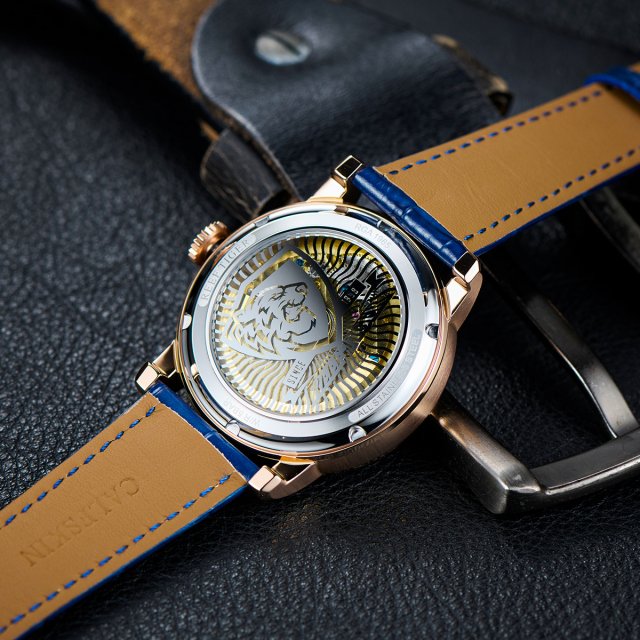 Luxury Rose Gold MoonPhase Automatic Watch with Blue Leather Strap - Image 5