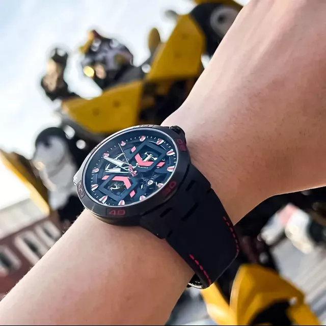 All Black Automatic Skeleton Watch with Leather Strap – Men’s Big Waterproof Watch - Image 3
