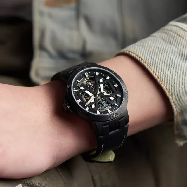 All Black Automatic Skeleton Watch with Leather Strap – Men’s Big Waterproof Watch - Image 2
