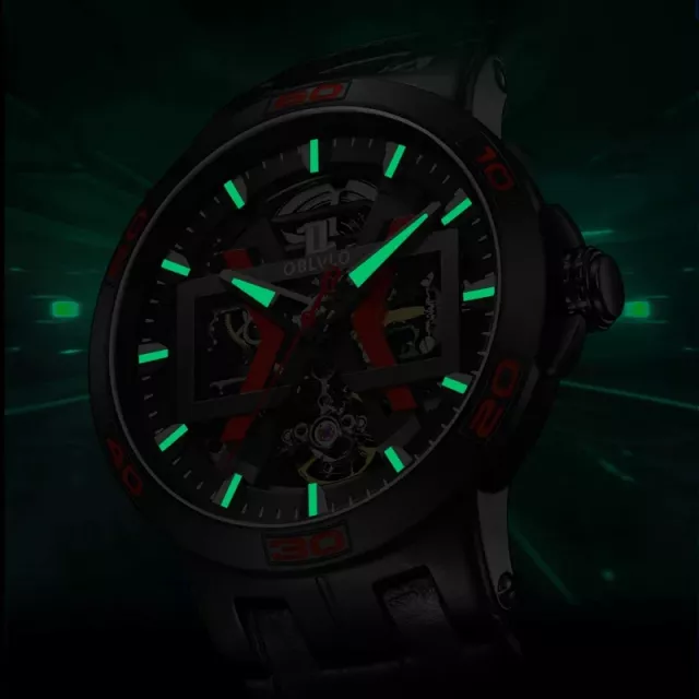 All Black Automatic Skeleton Watch with Leather Strap – Men’s Big Waterproof Watch - Image 5