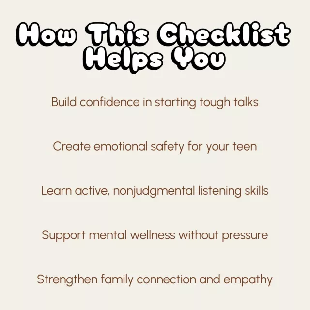 The Teen Talk Toolkit: Your Go-To Checklist for Honest Mental Health Conversations | Printable Digital Download | How to Talk to Your Teen About Mental Health Guide