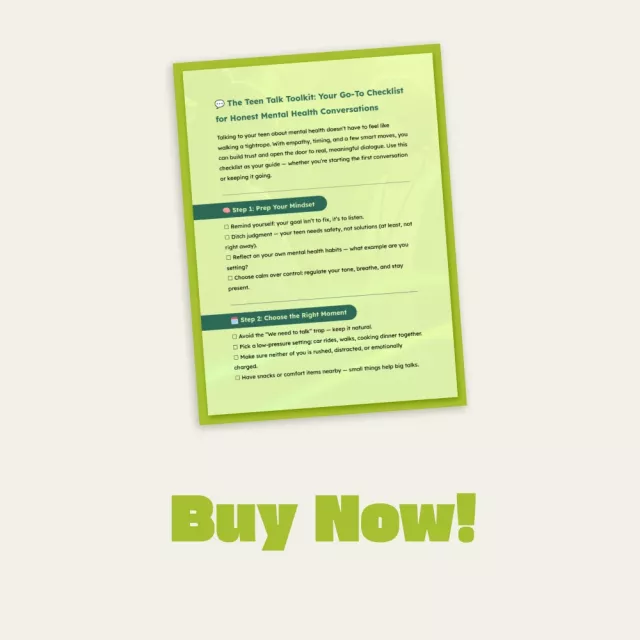 The Teen Talk Toolkit: Your Go-To Checklist for Honest Mental Health Conversations | Printable Digital Download | How to Talk to Your Teen About Mental Health Guide